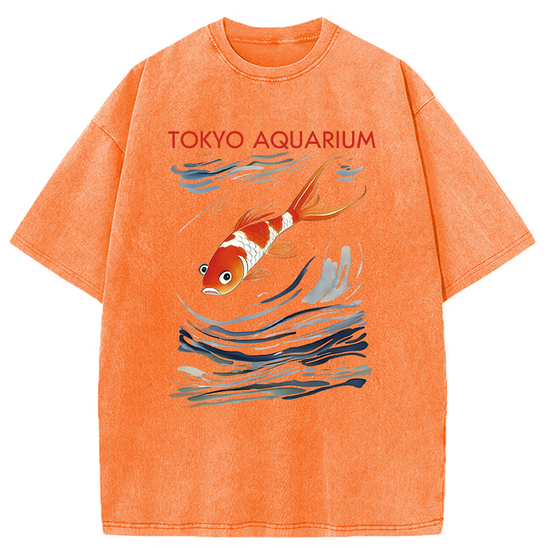 Modecanvas Tokyo Aquarium Koi Fish DTG Printing Washed T-Shirt