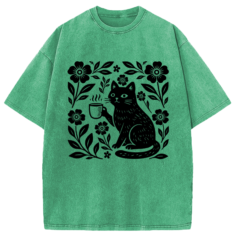Modecanvas Boho Cat DTG Printing Washed T-Shirt