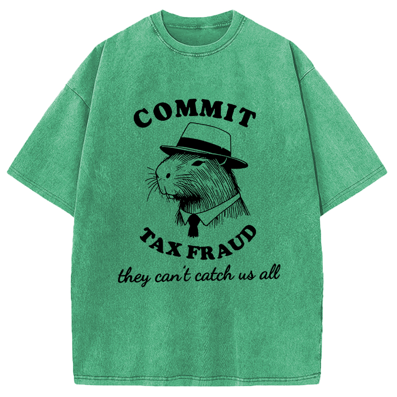 Modecanvas Funny Capybara Tax Fraud DTG Printing Washed T-Shirt