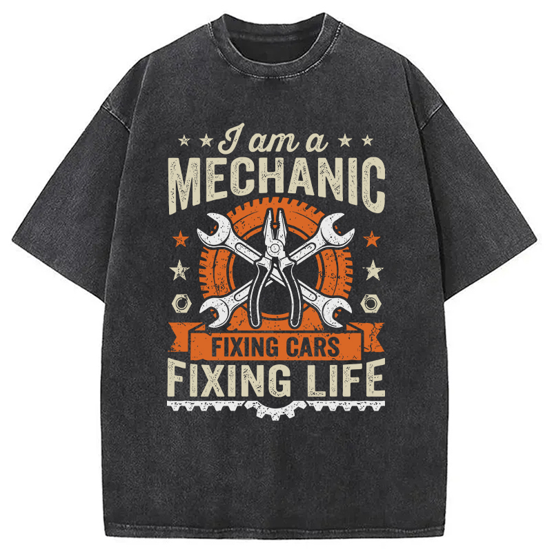 Modecanvas Funny Mechanic Fixing Cars Humor DTG Printing Washed T-Shirt