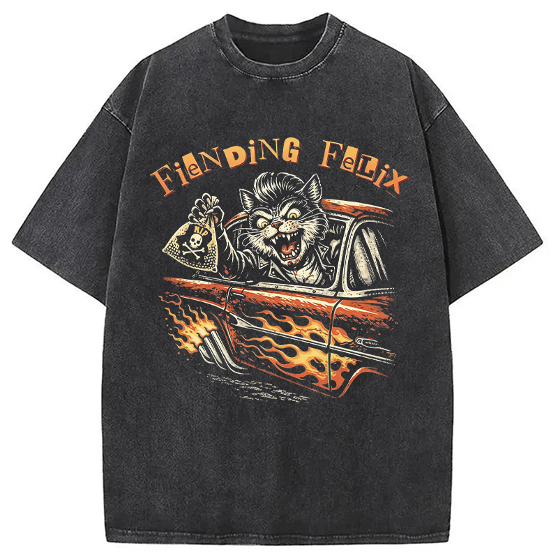Modecanvas Fiending Felix Degenerate Cat DTG Printing Washed T-Shirt