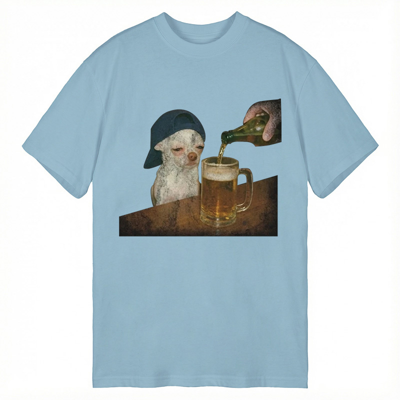 Modecanvas Funny Dog Drinking Beer DTG Printing Classic T-Shirt-modecanvas