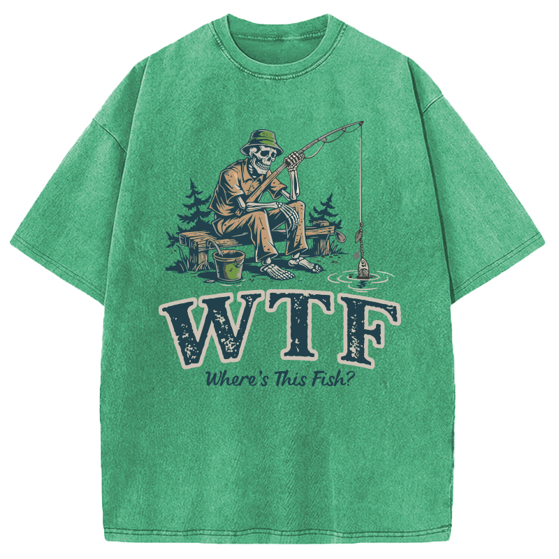 Modecanvas Funny WTF Where Is The Fish DTG Printing Washed T-Shirt