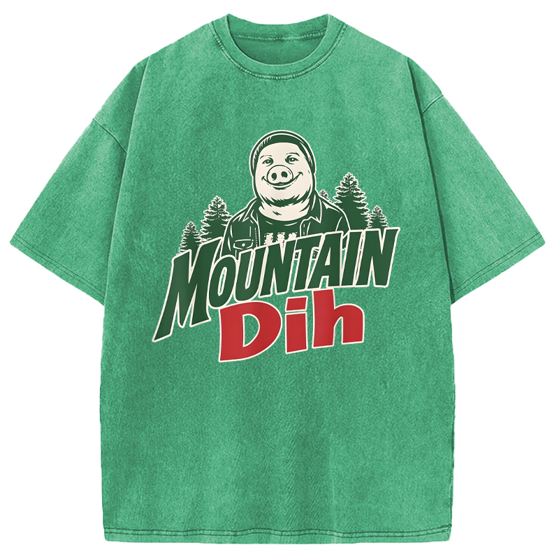 Modecanvas Mountain Dih John Pork Brainrot Meme DTG Printing Washed T-Shirt