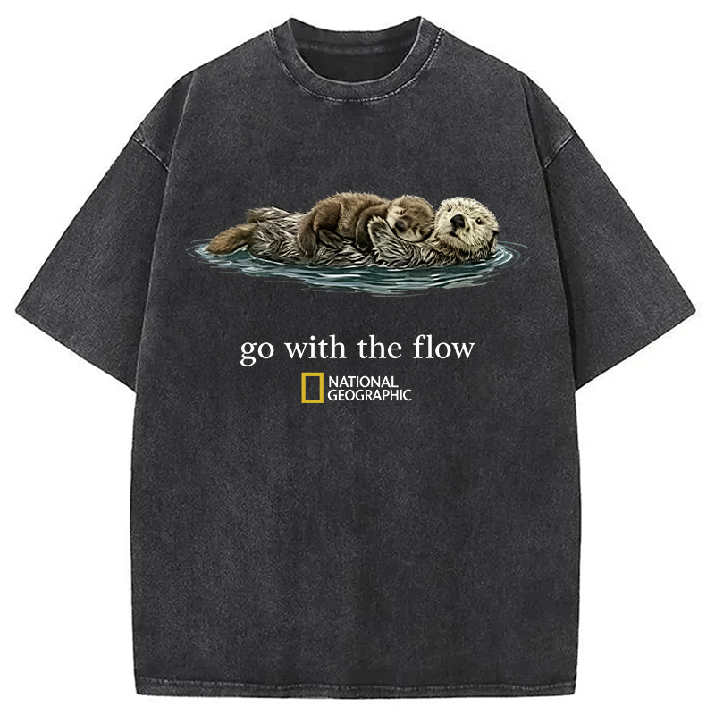 Modecanvas Go With The Flow Otter DTG Printing Washed T-Shirt
