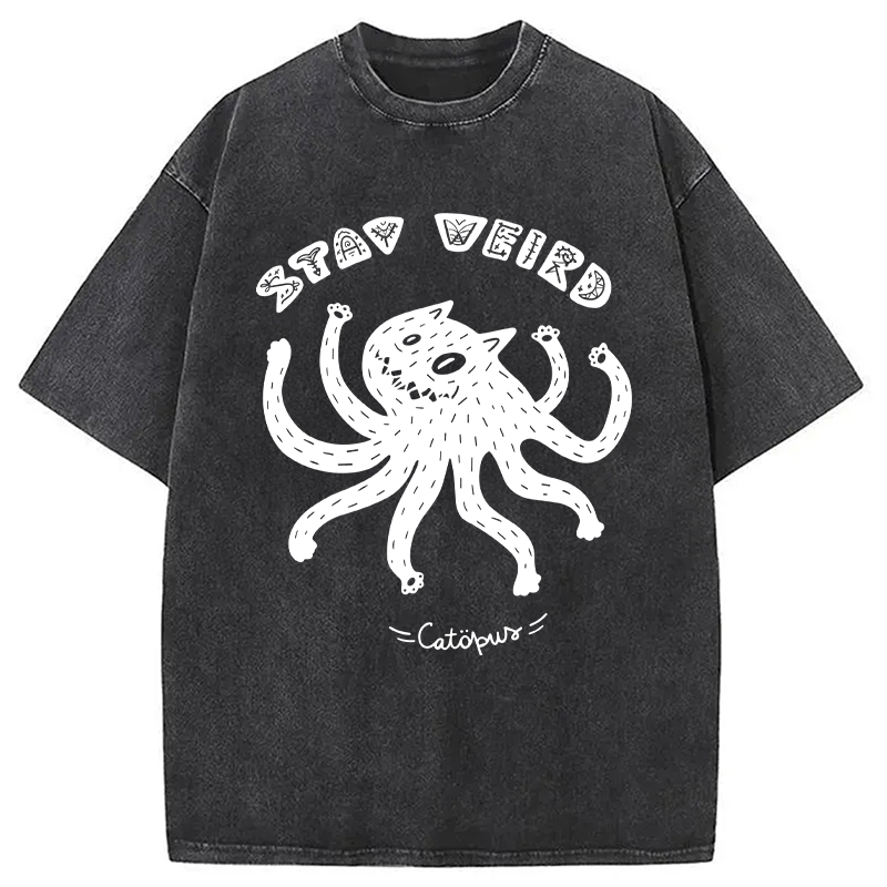 Modecanvas STAY WEIRD Catopus DTG Printing Washed T-Shirt