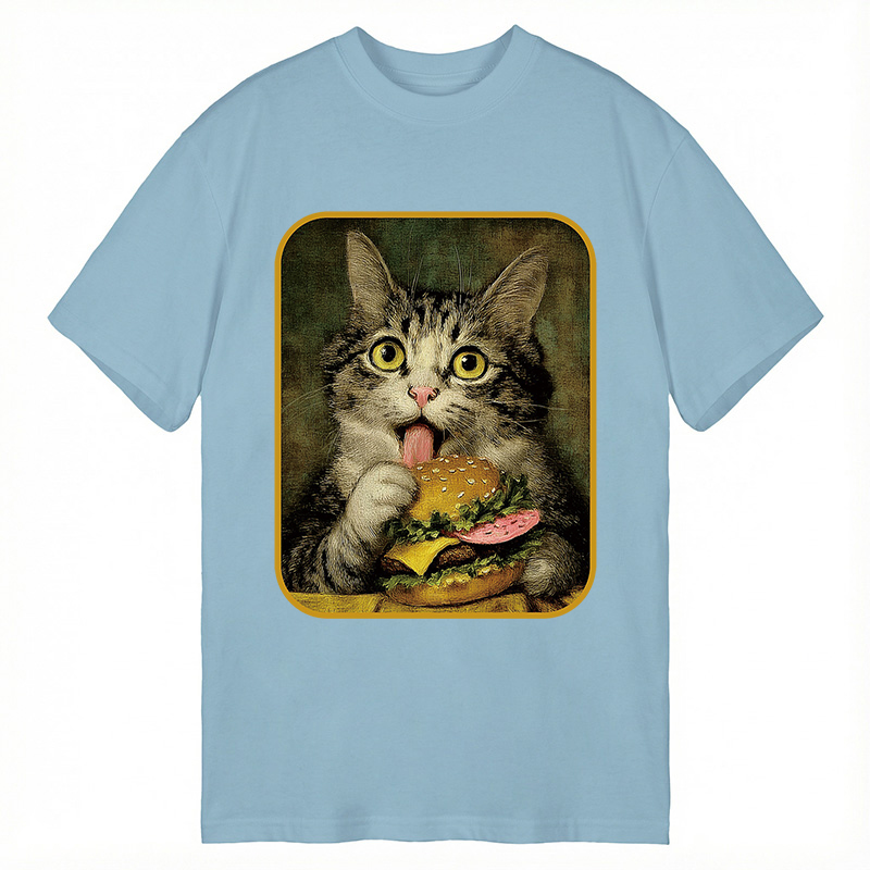 Modecanvas Trying to Eat Burger Funny Cute Cat DTG Printing Classic T-Shirt-modecanvas