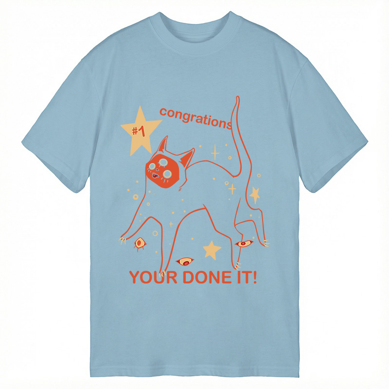 Modecanvas Surreal Congrats Funny Meme Cat DTG Printing Classic T-Shirt-modecanvas