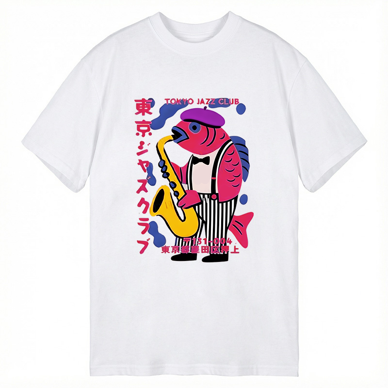Modecanvas Fish in Band Playing Saxophone DTG Printing Classic T-Shirt-modecanvas