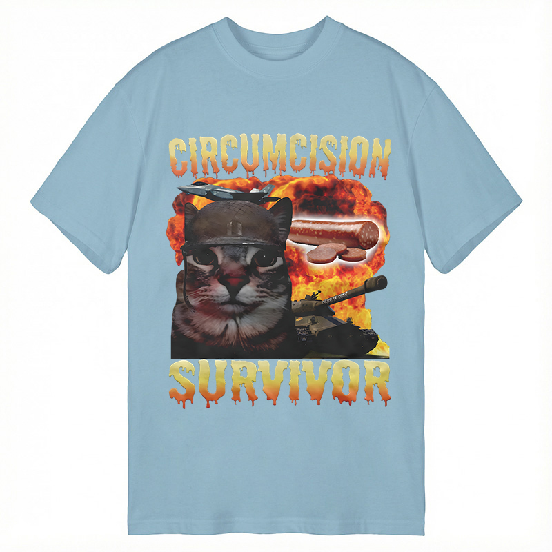 Modecanvas Circumcision Survivor Funny Cat Meme DTG Printing Classic T-Shirt-modecanvas