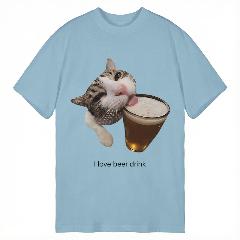 Modecanvas Funny Beer Kitty Meme DTG Printing Classic T-Shirt-modecanvas
