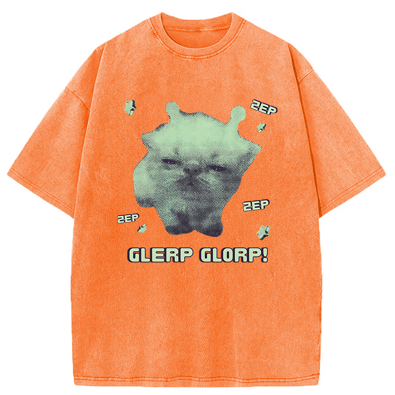 Modecanvas Sleepy Glerp Glorp Funny Cat Meme DTG Printing Washed T-Shirt
