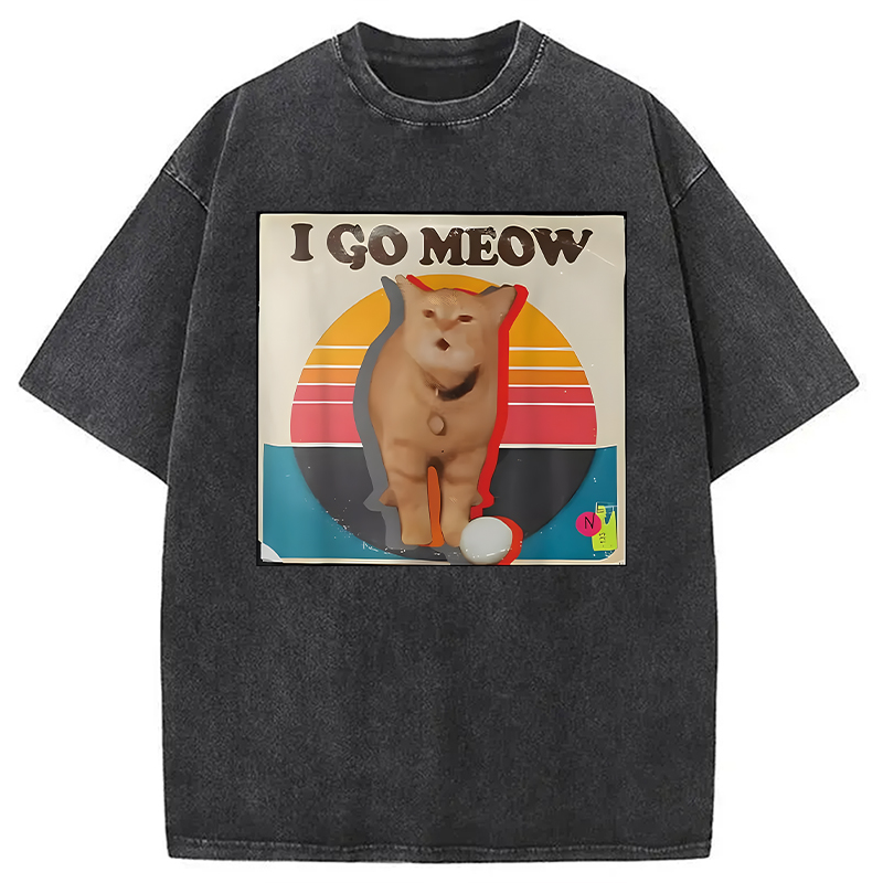 Modecanvas I Go Meow Funny Singing Cat Meme DTG Printing Washed T-Shirt