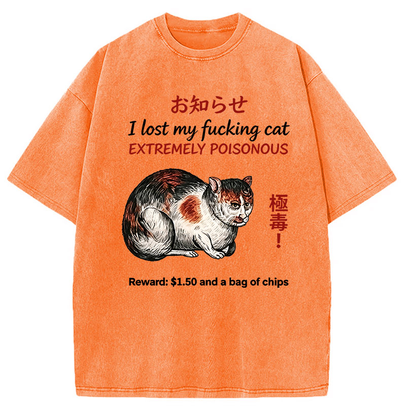 Modecanvas Funny Missing Cat Reward DTG Printing Washed T-Shirt