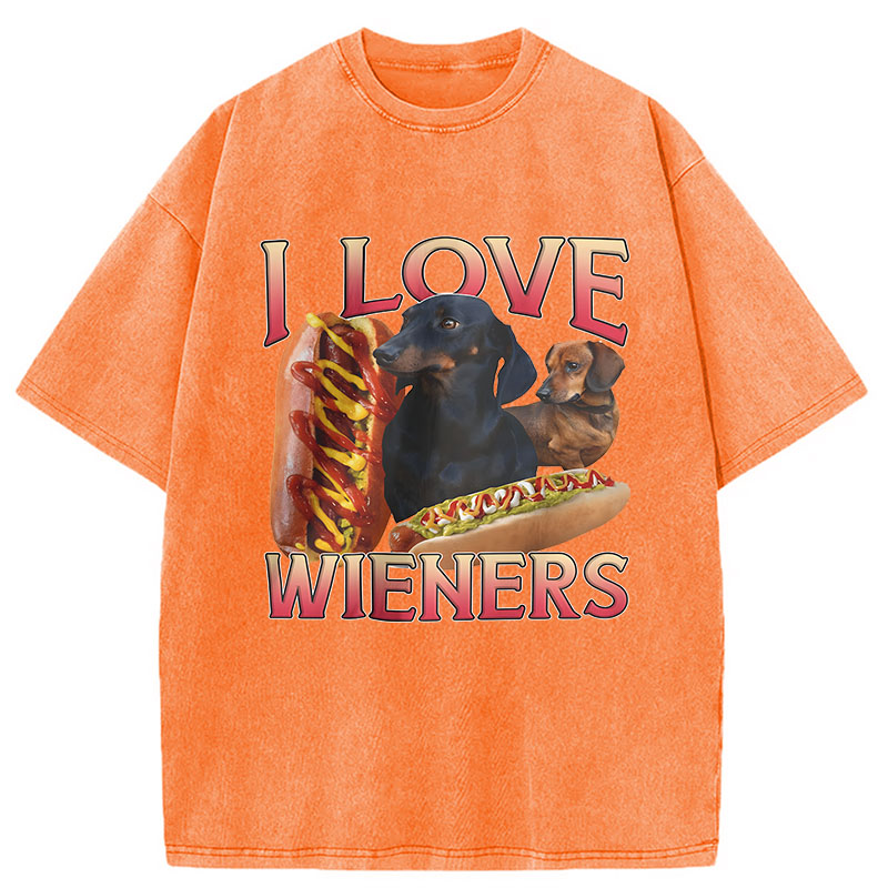 Modecanvas I Love Wieners Funny Dog Meme DTG Printing Washed T-Shirt