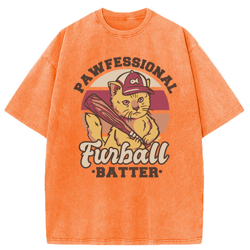 Modecanvas Furball Batter Funny Cat DTG Printing Washed T-Shirt