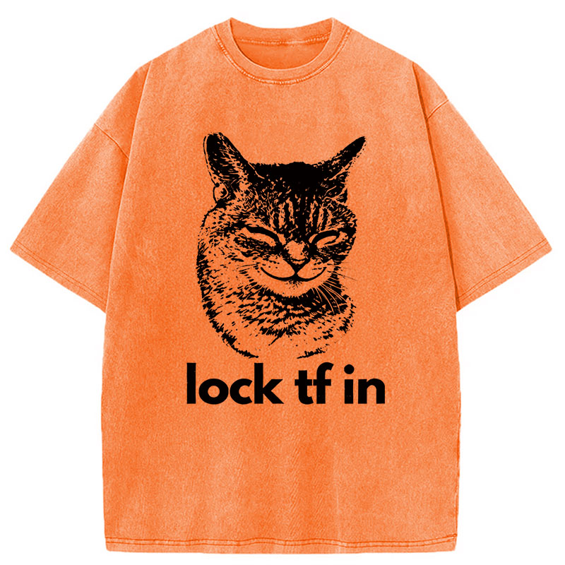 Modecanvas Serious Cat Locked In DTG Printing Washed T-Shirt