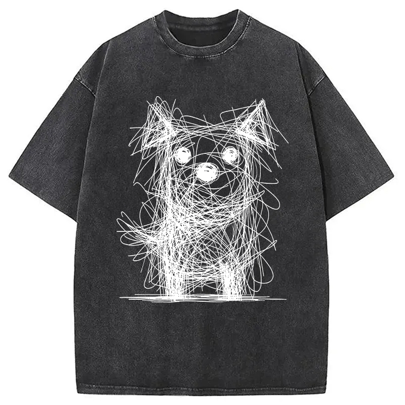 Modecanvas Scruffy Dog Chaos Art DTG Printing Washed T-Shirt