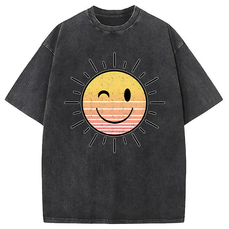 Modecanvas Sunshine Smile Face DTG Printing Washed T-Shirt