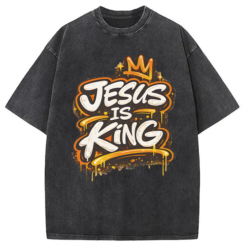 Modecanvas Jesus Is King Street DTG Printing Washed T-Shirt