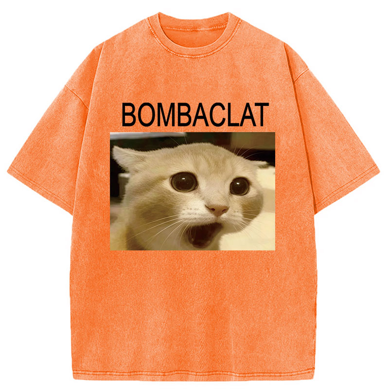 Modecanvas Bombaclat Cat Meme DTG Printing Washed T-Shirt