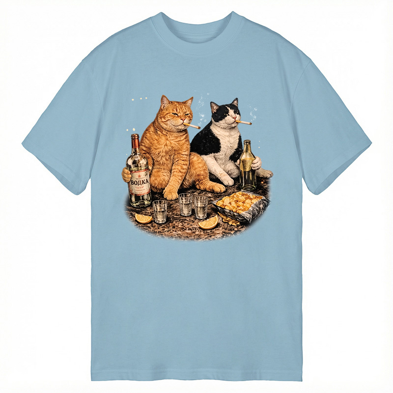 Modecanvas Funny Smoking Cat DTG Printing Classic T-Shirt-modecanvas