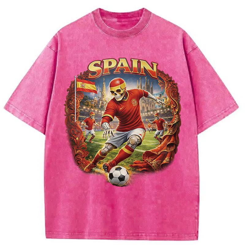 Modecanvas Spain Soccer Vintage DTG Printing Washed T-Shirt