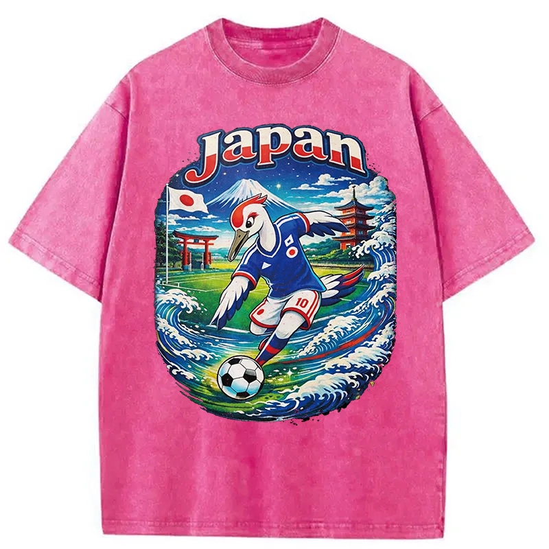 Modecanvas Japan Crane Soccer DTG Printing Washed T-Shirt