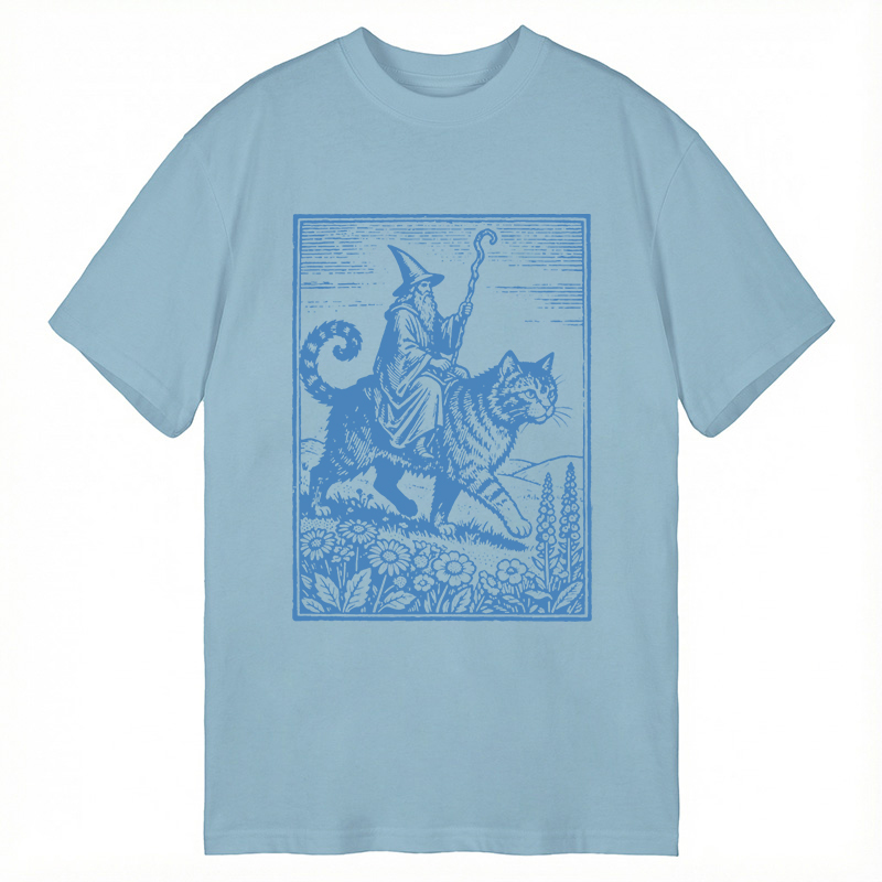 Modecanvas Wizard Cat Rider Vintage DTG Printing Classic T-Shirt-modecanvas