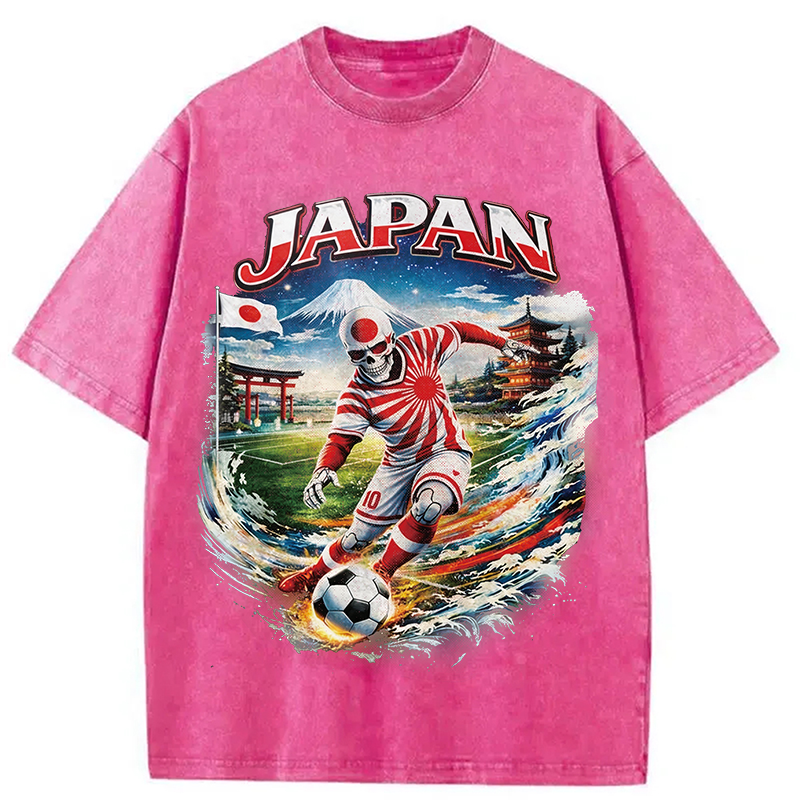 Modecanvas Vintage Japanese Football DTG Printing Washed T-Shirt