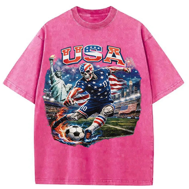 Modecanvas USA Soccer Skull DTG Printing Washed T-Shirt
