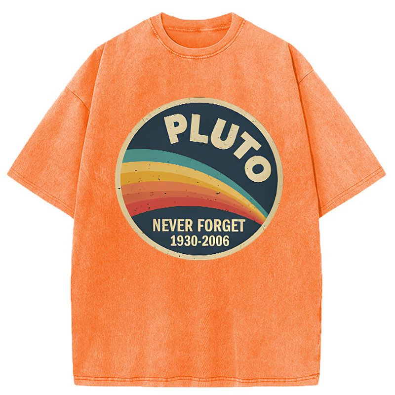 Modecanvas Never Forget Planet Pluto DTG Printing Washed T-Shirt