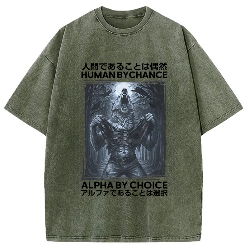Modecanvas Howling Wolf Washed T-Shirt-modecanvas
