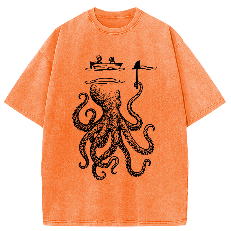 Modecanvas Octopus Disguised As Shark Washed T-Shirt