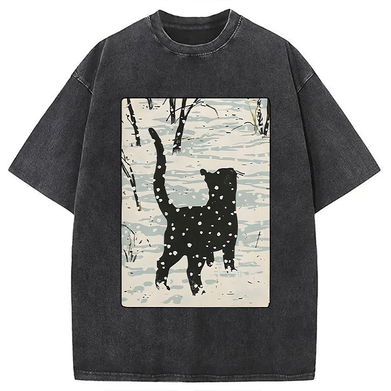 Modecanvas Cat In The Snow Washed T-Shirt