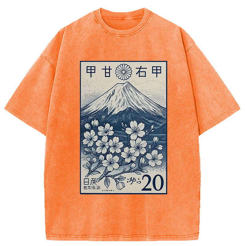 Modecanvas Vintage Sakura Stamp Washed T-Shirt