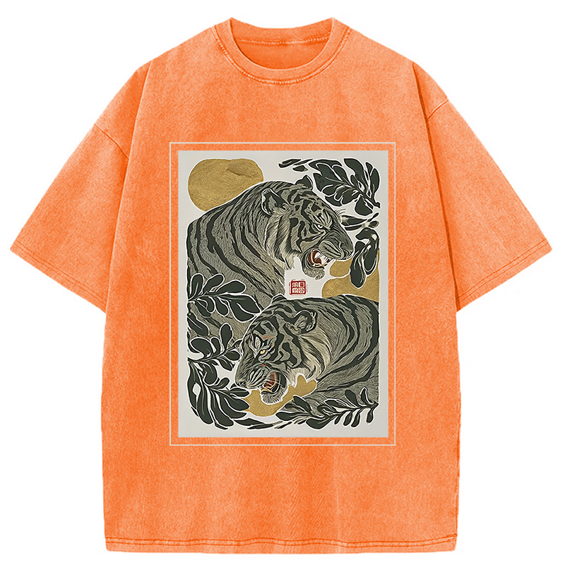 Modecanvas Woodcut Tiger Washed T-Shirt
