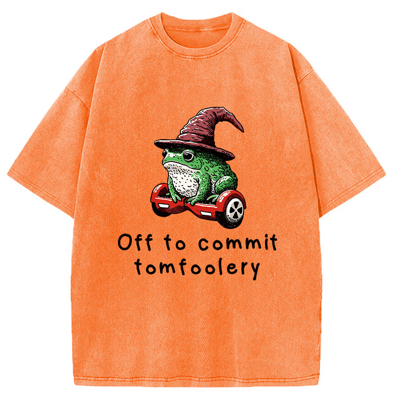 Modecanvas Japanese Frog Riding A Balance Scooter Washed T-Shirt
