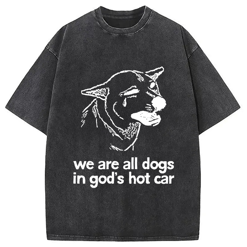 Modecanvas Sad Dog Funny Washed T-Shirt-modecanvas