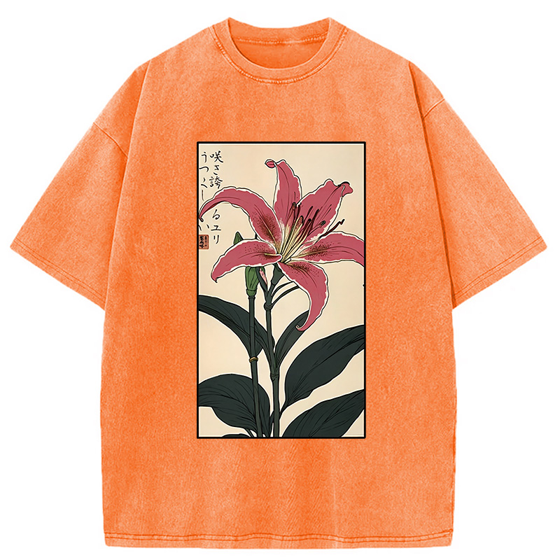 Modecanvas Retro Lily Washed T-Shirt-modecanvas