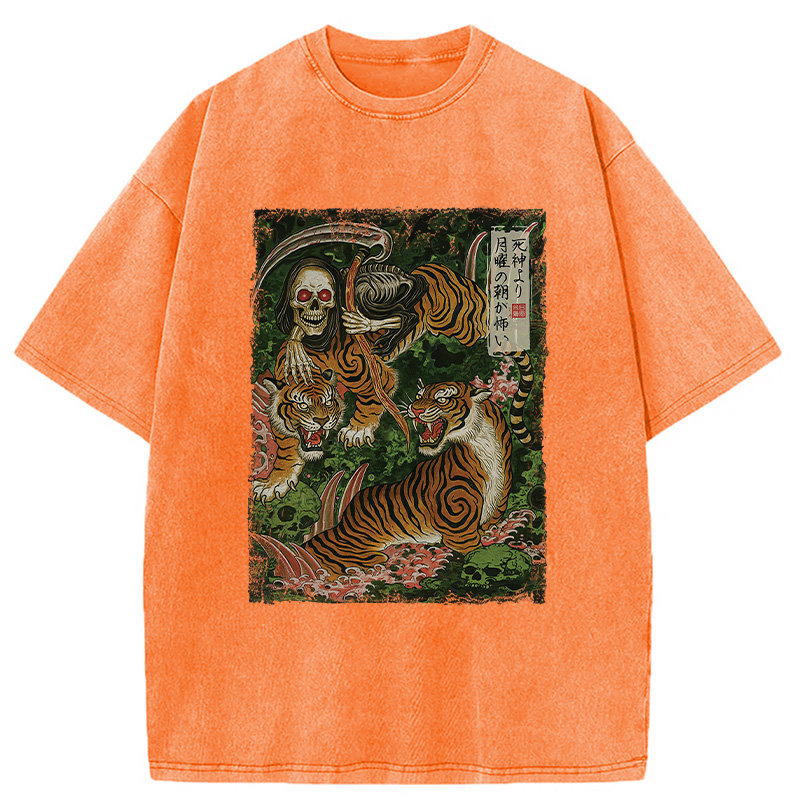 Modecanvas Death God And Tiger Washed T-Shirt