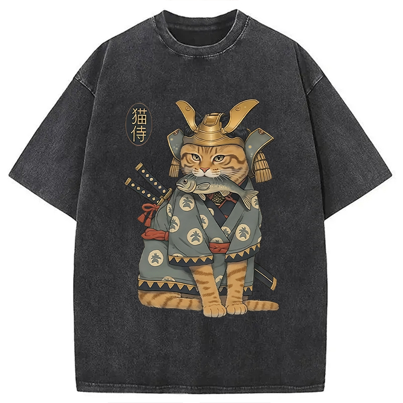Modecanvas Cat Japanese Genera Washed T-Shirt