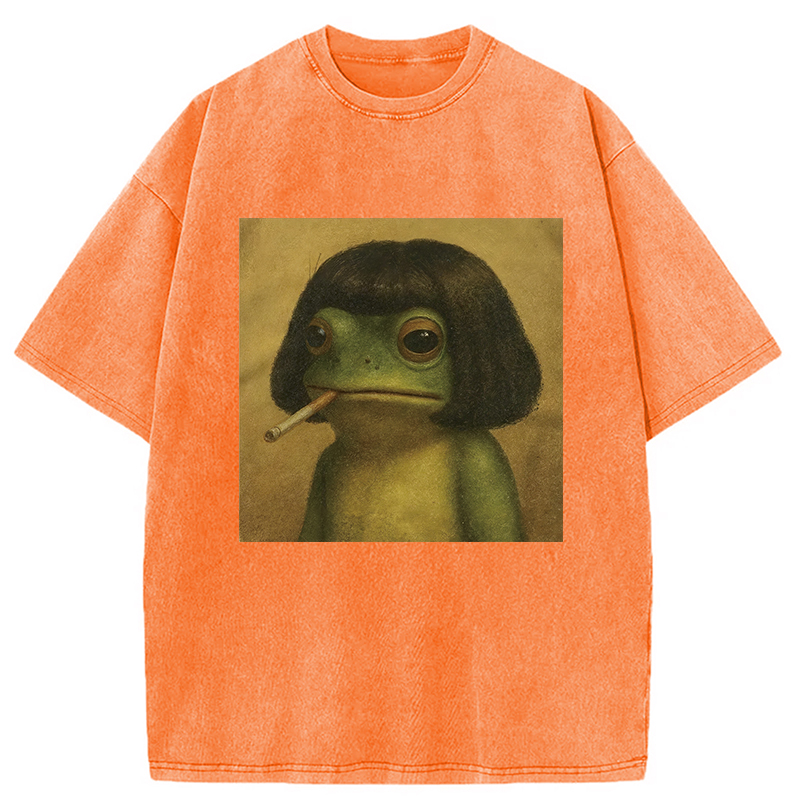 Modecanvas Frog Face With Bob Haircut Meme Washed T-Shirt