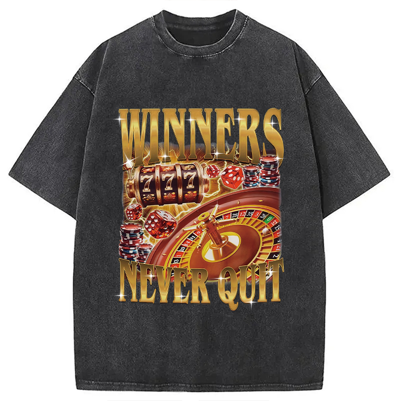 Modecanvas Winners Never Quit Funny Meme Washed T-Shirt