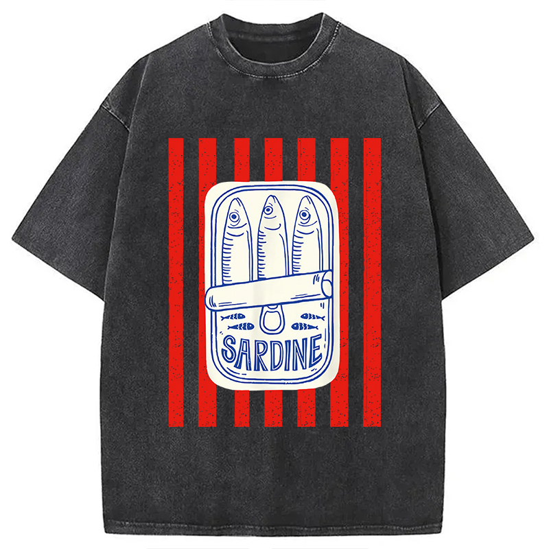 Modecanvas Les Sardines Red Stripes Fisherman Washed T-Shirt