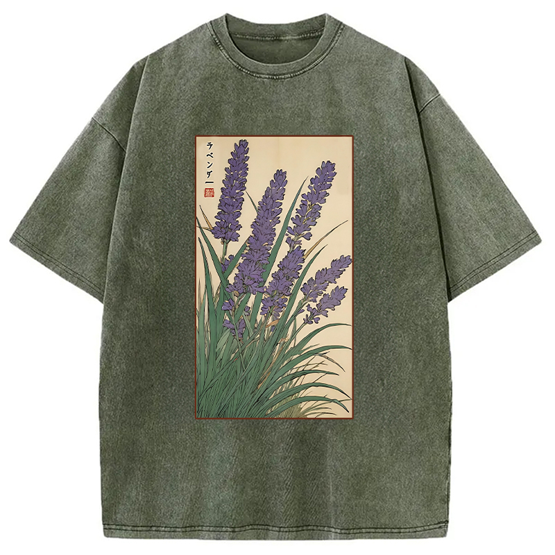 Modecanvas Lavender Ukiyo-e Japanese Washed T-Shirt-modecanvas