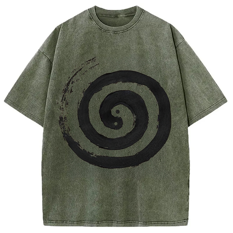 Modecanvas The Tai Chi Yin Yang Cycle of Life DTG Printing Washed T-Shirt-modecanvas