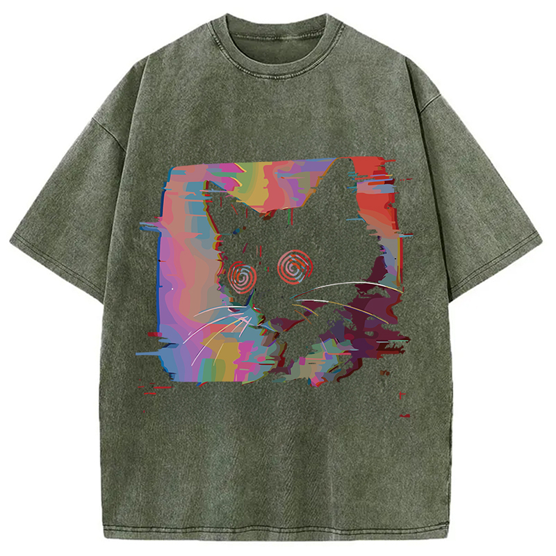 Modecanvas Glitch Cat Washed T-Shirt