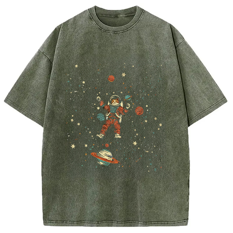 Modecanvas Nebula Explorer Cat Washed T-Shirt