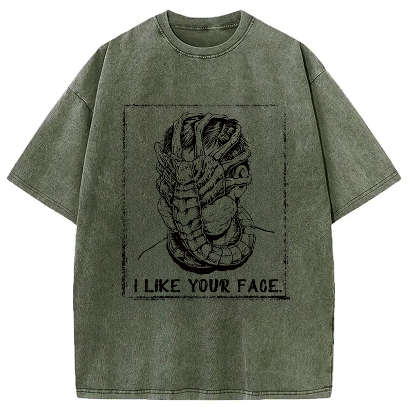 Modecanvas I Like Your Face DTG Printing Washed T-Shirt-modecanvas